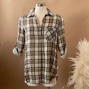 SHE AND SKY Yellow and Blue Plaid Tunic Women's S